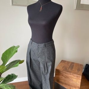 Black polyester/wool blend wide leg pants